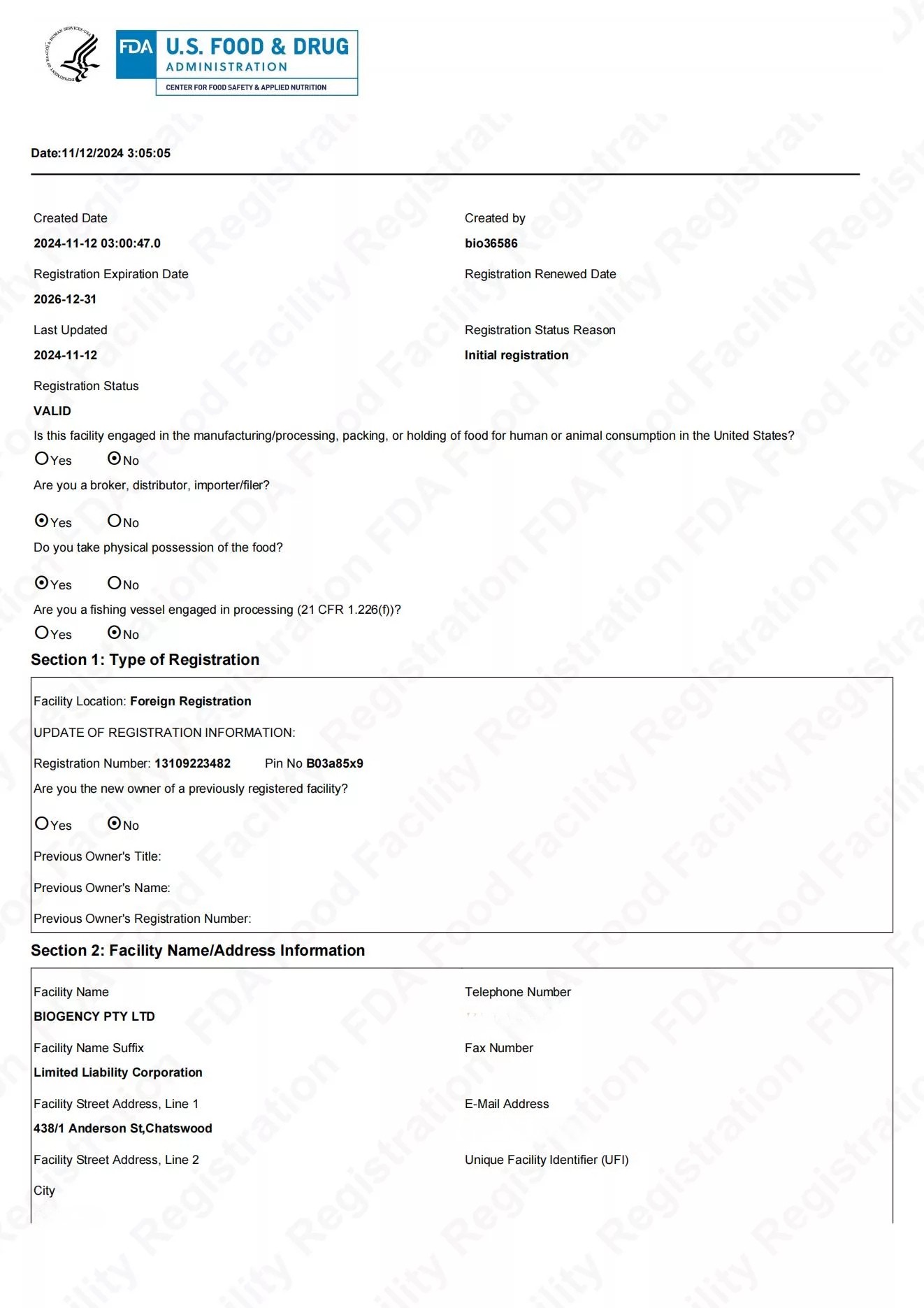 FDA Certificate